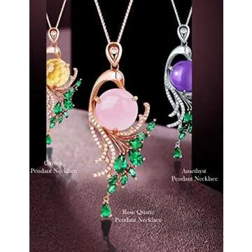 HXZZ Rose Quartz Sterling Silver Pendant Necklace