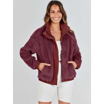 ANRABESS Womens Fleece Jacket Casual Long Sleeve Cropped Sherpa Button Down Fuzzy Warm Coats Fall Ou...
