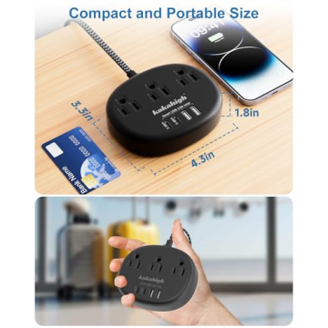 Short Black Extension Cord with USB Ports for Home