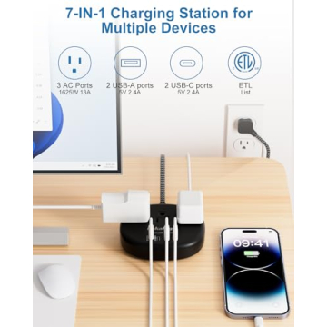 Short Black Extension Cord with USB Ports for Home