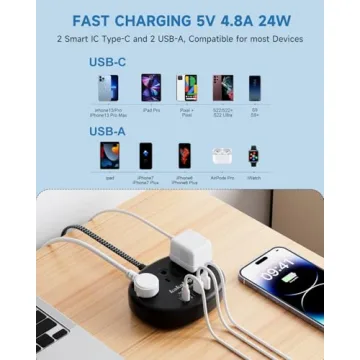 Short Black Extension Cord with USB Ports for Home