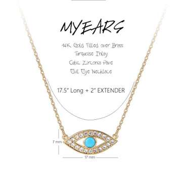 MYEARS Women Evil Eye Necklace Gold Pendant Turquoise Cubic Zirconia 14K Gold Plated Simple Dainty Chain Everyday Jewelry