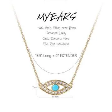 MYEARS Women Evil Eye Necklace Gold Pendant Turquoise Cubic Zirconia 14K Gold Plated Simple Dainty Chain Everyday Jewelry