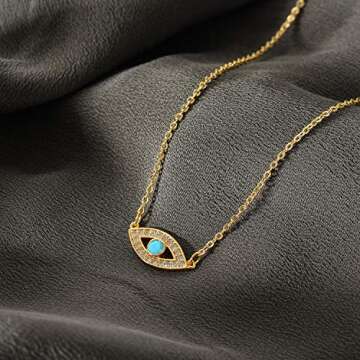 MYEARS Women Evil Eye Necklace Gold Pendant Turquoise Cubic Zirconia 14K Gold Plated Simple Dainty Chain Everyday Jewelry