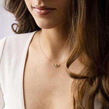 MYEARS Women Evil Eye Necklace Gold Pendant Turquoise Cubic Zirconia 14K Gold Plated Simple Dainty Chain Everyday Jewelry