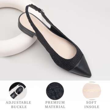 Chic WONDERWAY Tweed Slingback Flats for All-Day Comfort
