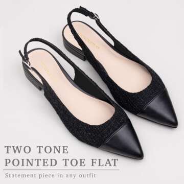 WONDERWAY Women's Stylish Tweed Slingback Flats