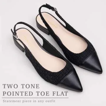 WONDERWAY Women's Stylish Tweed Slingback Flats