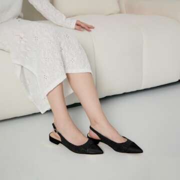 WONDERWAY Women's Stylish Tweed Slingback Flats