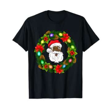 Black Family Merry Christmas Wreath African American Santa T-Shirt