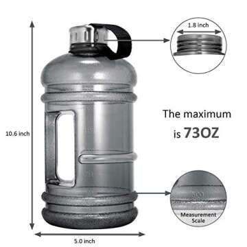 Vaupan Half Gallon Big Water Bottle, 2.2L/73 OZ Large Leak Proof Sports Jug with Handle,Huge BPA Fre...