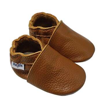 Mejale Baby Soft Soled Leather Moccasins Anti-Slip Infant Toddler Shoes First Walkers(Brown,12-18 Mos/5.5in)