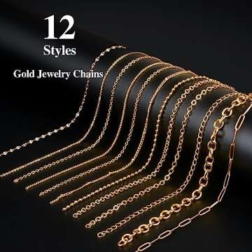 Ecoofor Gold Necklace Chains for Jewelry Making, 95.1 Feet 12 Rolls Jewelry Chains for DIY Necklace ...