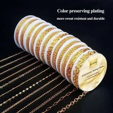Ecoofor Gold Necklace Chains for Jewelry Making, 95.1 Feet 12 Rolls Jewelry Chains for DIY Necklace Bracelet Jewelry Making with Jump Rings/Lobster Clasps/Connectors