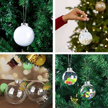 15 Pcs DIY Clear Plastic Fillable Balls Ornament, 2.36Inch Transparent Ornaments Shatterproof Christ...