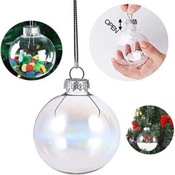 15 Pcs DIY Clear Plastic Fillable Balls Ornament, 2.36Inch Transparent Ornaments Shatterproof Christmas Balls for Christmas, Halloween, Birthday, Wedding Decor, DIY Crafts Decorations (60 mm)