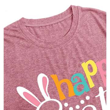 YI XIANG RAN Happy Easter Shirts for Women Easter Bunny T-Shirt Rabbit Graphic Tees Easter Egg Holiday Shirt Tops (Pink, XX-Large)