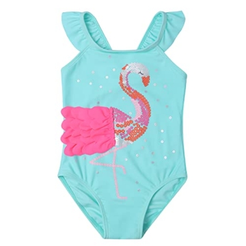 LIZENS Girls Swimsuit One Piece Beach Bathing Suit for Girls Toddler Swimwear Flamingo（6-7t）