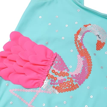 LIZENS Girls Swimsuit One Piece Beach Bathing Suit for Girls Toddler Swimwear Flamingo（6-7t）