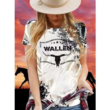 Retro Steer Skull Western T-Shirt Women Vintage Country Music Shirt Cute Cowgirl Graphic Cowboy Tees Tops(Gray, M)