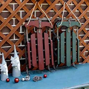 Morning View Christmas Sleigh Outdoor Decoration Wood Sleigh Decor Rustic Wall Hanging Sled Holiday Decor Christmas Sled Wood Hanging Sled Ornament with Jute Rope Xmas Decorations for Home (Green)