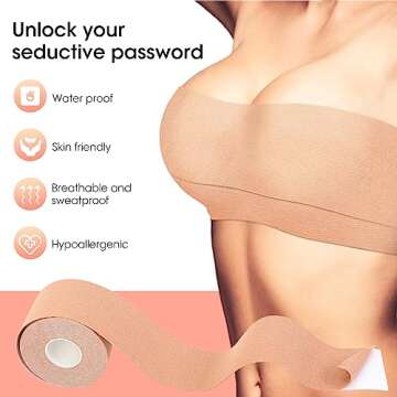 Antmoilios Boobtape, Breathable Breast Lift Boob Tape, 1 Body Tape, 5 Pairs Satin Breast Petals, Sil...