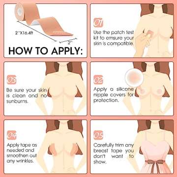 Antmoilios Boobtape, Breathable Breast Lift Boob Tape, 1 Body Tape, 5 Pairs Satin Breast Petals, Silicone Breast Reusable Adhesive Bra, 36 Pieces Double Sided Tape, for Large Breasts A-G Cup (Beige)