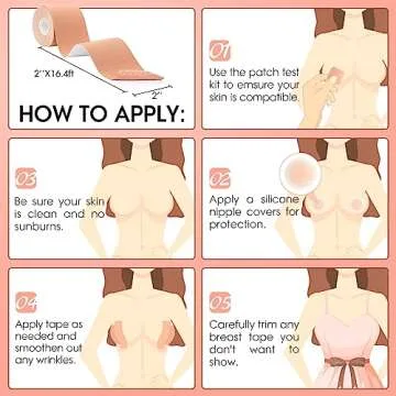 Antmoilios Boobtape, Breathable Breast Lift Boob Tape, 1 Body Tape, 5 Pairs Satin Breast Petals, Silicone Breast Reusable Adhesive Bra, 36 Pieces Double Sided Tape, for Large Breasts A-G Cup (Beige)