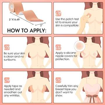 Antmoilios Boobtape, Breathable Breast Lift Boob Tape, 1 Body Tape, 5 Pairs Satin Breast Petals, Silicone Breast Reusable Adhesive Bra, 36 Pieces Double Sided Tape, for Large Breasts A-G Cup (Beige)