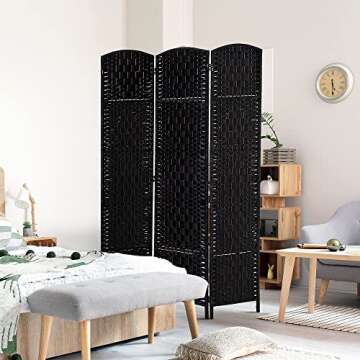 HOMCOM Room Divider, Folding Privacy Screen, 6FT Tall Portable Wicker Weave Partition Wall Divider f...