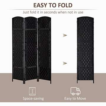 HOMCOM Room Divider, Folding Privacy Screen, 6FT Tall Portable Wicker Weave Partition Wall Divider for Bedroom, Home Office
