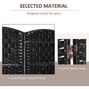 HOMCOM Room Divider, Folding Privacy Screen, 6FT Tall Portable Wicker Weave Partition Wall Divider for Bedroom, Home Office