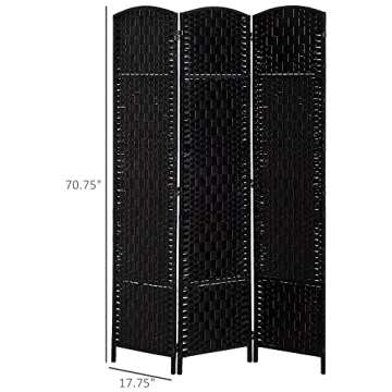 HOMCOM Room Divider, Folding Privacy Screen, 6FT Tall Portable Wicker Weave Partition Wall Divider for Bedroom, Home Office