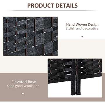 HOMCOM Room Divider, Folding Privacy Screen, 6FT Tall Portable Wicker Weave Partition Wall Divider for Bedroom, Home Office