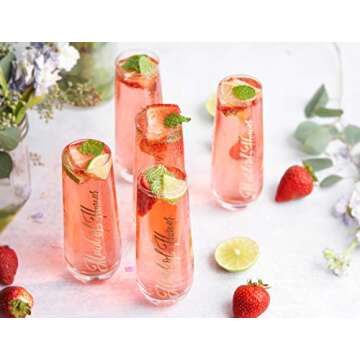 Bridesmaid Wine Glasses, Kook Bachelorette Party Champagne Glasses, 9.4 Oz (Bridal Set of 8), Stemless Glass Champagne Flutes, Cocktail Cups for Rose, Great for Weddings and Parties, Dishwasher Safe