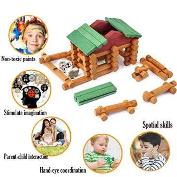 Wondertoys 170 Pieces Wood Logs Set Ages 3+, Classic Building Log Toys for Boy, Creative Construction Engineering Educational Gifts