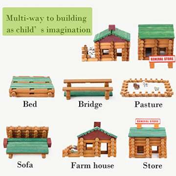 Wondertoys 170 Pieces Wood Logs Set Ages 3+, Classic Building Log Toys for Boy, Creative Construction Engineering Educational Gifts