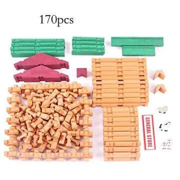 Wondertoys 170 Pieces Wood Logs Set Ages 3+, Classic Building Log Toys for Boy, Creative Construction Engineering Educational Gifts