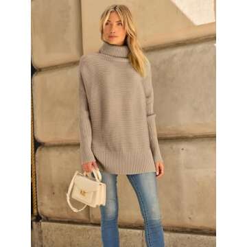 LILLUSORY Womens Turtleneck Oversized Tunic Fall Sweaters 2024 Casual Long Pullover Knit Winter Cute...