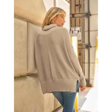 LILLUSORY Womens Turtleneck Oversized Tunic Fall Sweaters 2024 Casual Long Pullover Knit Winter Cute Poncho Fashion Trendy Clothes Outfits Clothing Tops Leggings Light Apricot