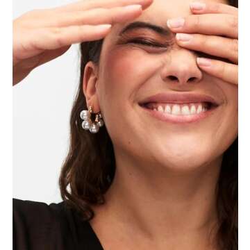 Aprilery 14K Gold Plated Pearl Hoop Earrings for Women, Trendy Pearl Earrings Cuff Lightweight Hypoa...