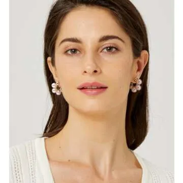 Aprilery 14K Gold Plated Pearl Hoop Earrings for Women, Trendy Pearl Earrings Cuff Lightweight Hypoallergenic Jewelry for Her (Pearl Cuff)