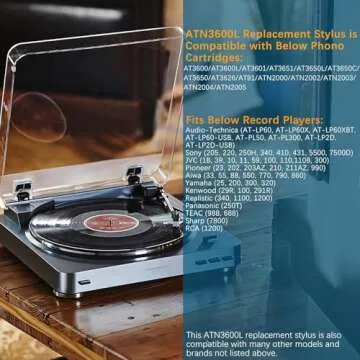 2 Pack ATN3600L Diamond Record Player Needles Replacement Stylus for Audio-Technica AT-LP60X, AT-LP60XBT, AT-LP60XBT-USB, ATN91, ATN90 Vinyl Turntable Player