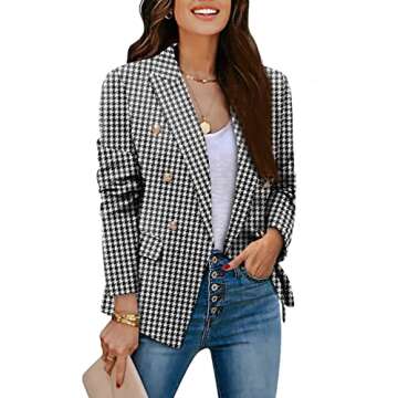 CRAZY GRID Womens Double Breasted Blazer Open Front Business Casual Blazer Jackets Dressy Long Sleev...