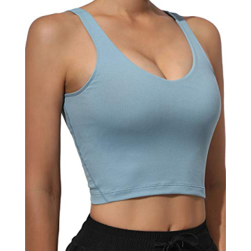 Promover Women's Athletic Tank Tops Sports Fitness High Support Workout Running Bras Longline Yoga C...