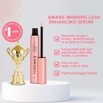 ForChics Lash & Brow Growth Serum - Hormone-Free Enhancer for Thicker, Longer Lashes & Brows in 2 Weeks - Organic, Vegan & Gentle 0.10 fl. oz / 3ml