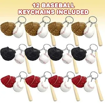 ArtCreativity Baseball Keychains for Kids, Set of 12, Wooden Baseball Bat Keychains with a Ball and ...