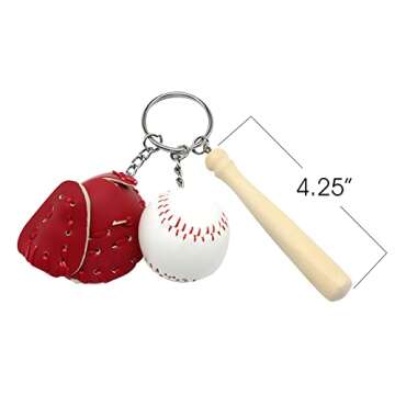 ArtCreativity Baseball Keychains for Kids, Set of 12, Wooden Baseball Bat Keychains with a Ball and Mitt, Baseball Party Favors, Sports Party Goodie Bag Fillers, and Gifts for Athletes, 3 Colors