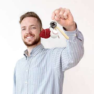 ArtCreativity Baseball Keychains for Kids, Set of 12, Wooden Baseball Bat Keychains with a Ball and Mitt, Baseball Party Favors, Sports Party Goodie Bag Fillers, and Gifts for Athletes, 3 Colors