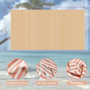 PANDUDU Turkish Beach Towel Oversized - 39"x71" Quick Dry Sand Free Beach Towels for Adults,Extra Large Travel Towel,Cotton Lightweight Pool Bath Blanket Beach Accessories-(Orange)